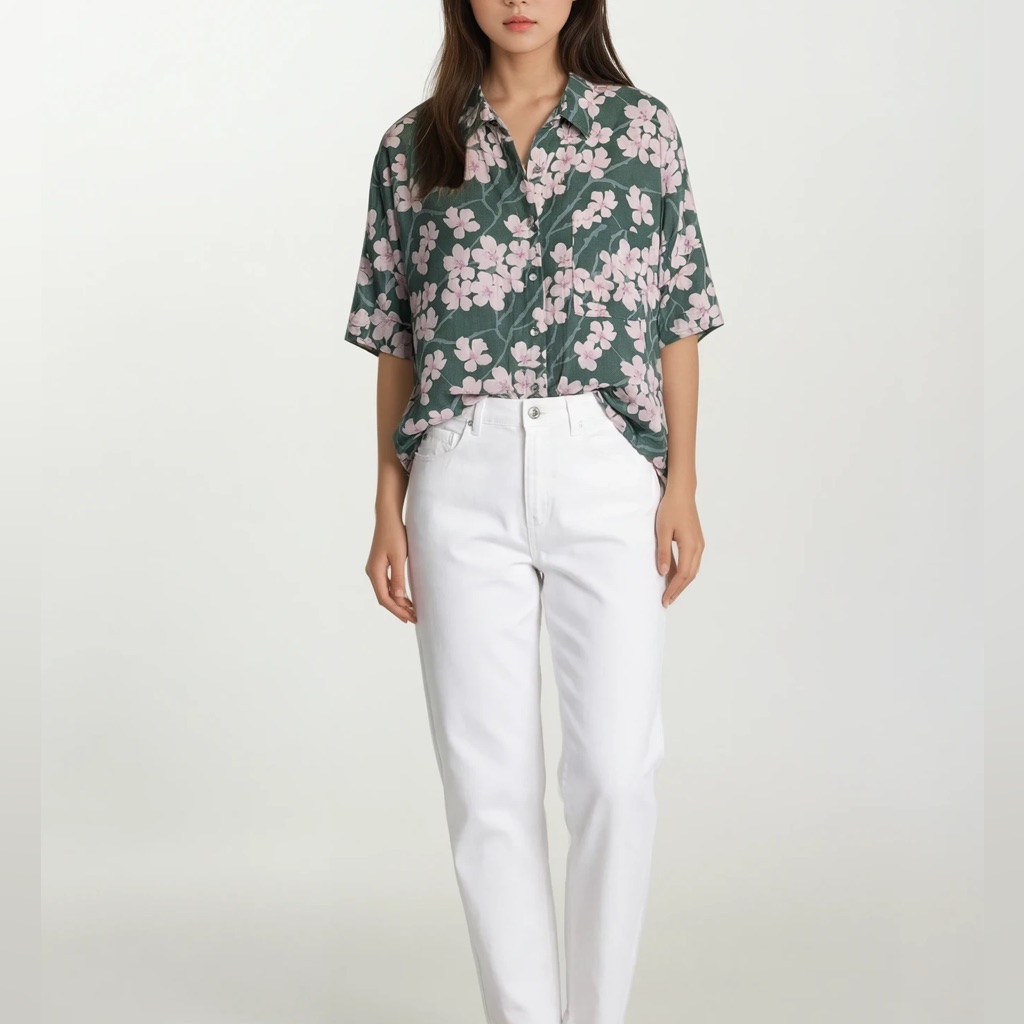 Fighting Eel Quinn Green Floral Button Down Shirt Small Nwt Sage Sakura